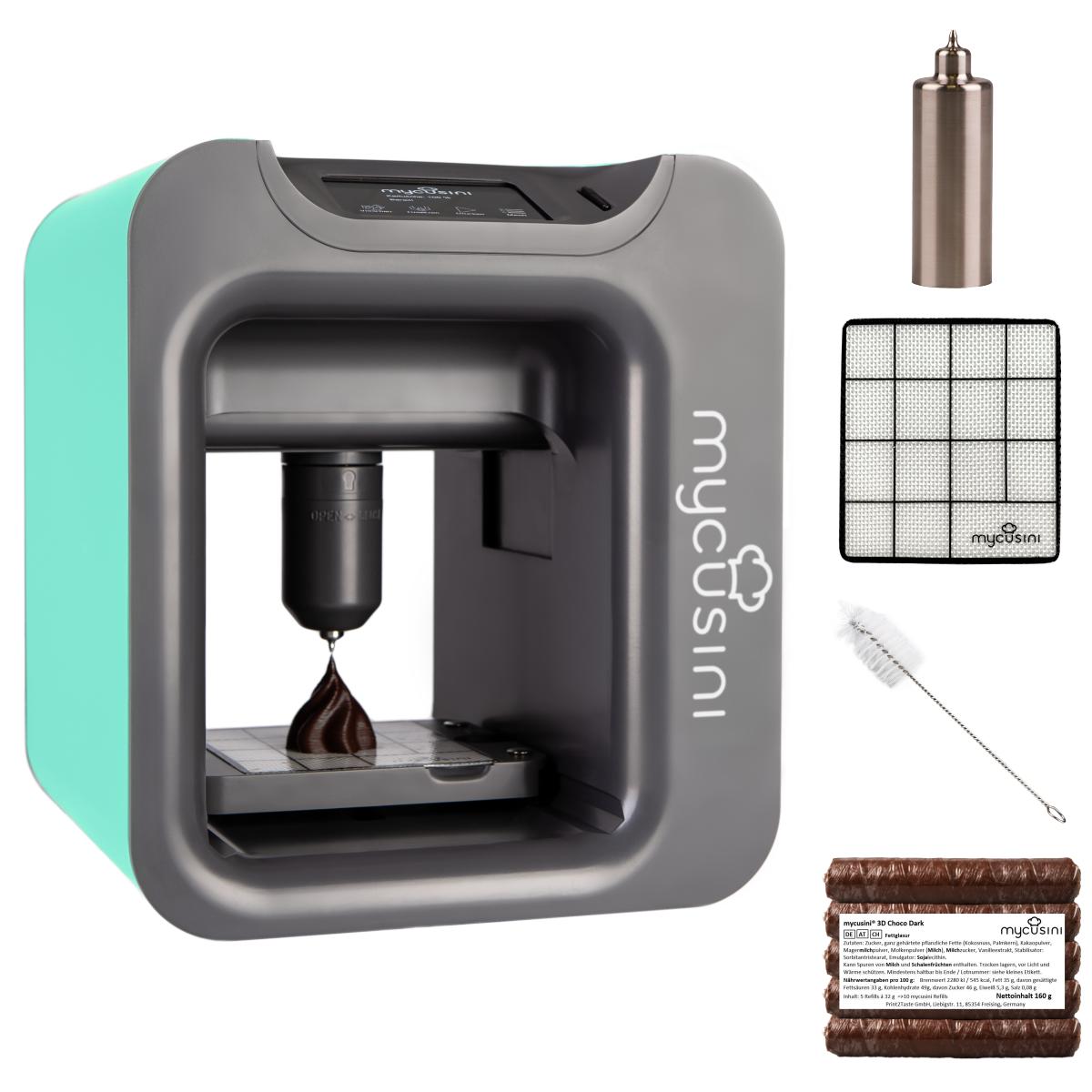 Stampante 3D per cioccolato mycusini® 2.0 che include oltre 1.000 modelli 3D  e 3D Choco